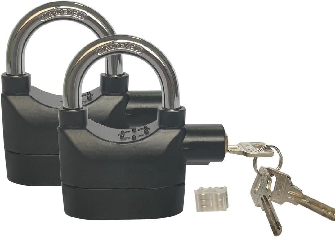 Alarm Lock 110dba Universal Security Alarm Lock System Anti-Theft for Door Motor Bicycle Padlock with 3 Keys (2PCS) (Short cross-beam alarm lock)