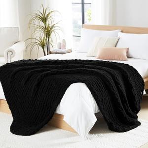 L'AGRATY Chunky Knit Blanket Throw: Soft Chenille Yarn Throw Blanket 50x60 - Handmade Thick Cable Crochet Blanket - Large Chunky Rope Throw Blanket for Couch Sofa Bed Home Decor(Black) L'AGRATY Chunky Knit Blanket Throw: Soft Chenille Yarn Throw Blanket 50x60 - Handmade Thick Cable Crochet Blanket - Large Chunky Rope Throw Blanket for Couch Sofa Bed Home Decor(Black)
