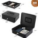 Cash Box with Money Tray - Large Money Box with Lock, Metal Safe Box for Money 9.84" x 7.87" x 3.54" Black