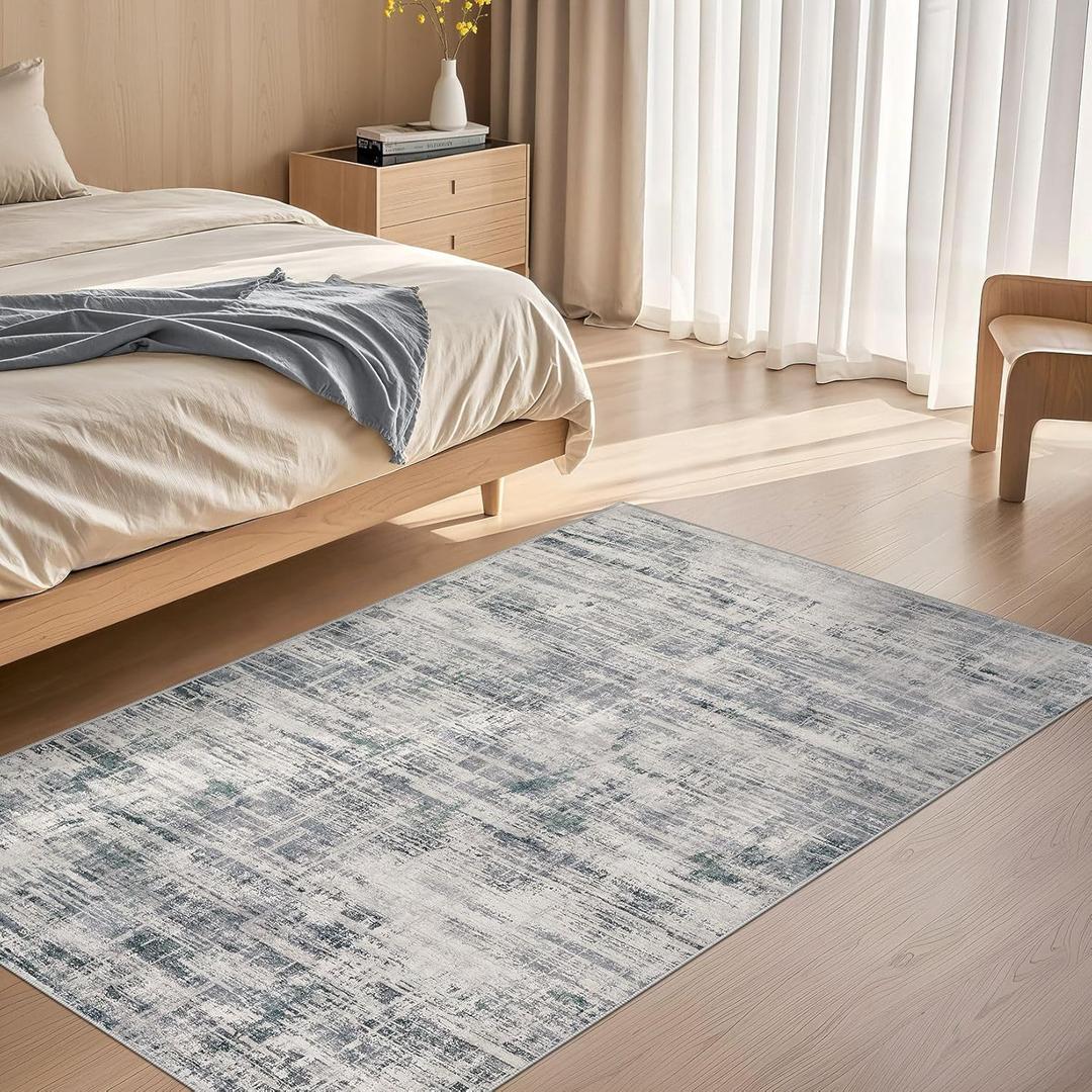 Area Rug for Living Room: 3x5 Washable Neutral Abstract Modern Soft Rugs Non Slip Indoor Floor Stain Resistant Carpet for Bedroom Dining Room Office Nursery - Gray (Grey)