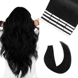 Vlasy Tape in Hair Extensions Human Hair 12 Inch 16pcs Invisible Tape in Extensions Remy Human Hair Straight Seamless Mini Tape ins Hair Extensions Real Human Hair (1# Black)
