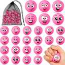 Shappy 24 Pcs Mini Volleyball Stress Balls 1.57" Foam Sports Balls with Emotion for Kids Volleyball Team Gifts with Mesh Drawstring Bag for Volleyball Party Birthday School Reward,6 Style(Pink)