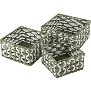 OIAHOMY Storage Baskets Paper Rope Shelf Baskets, Handwoven Small Wicker Bins for Home, Set of 3-Green & White