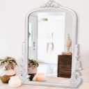 Antique Mirror for Wall Traditional Ornate Arched Baroque Mirror Vintage Wooden Hanging Arendahl Mirror Decorative for Bedroom Living Room Entryway Bathroom Fireplace Decor 20"x16" White