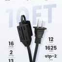 PLUGTUL Indoor Extension Cord 10 FT, 2 Prong Black Extension Cord, 3 Polarized Outlets with Safety Cap Protect for Home Office, 16/2 SPT-2 ETL Listed, 3 Pack