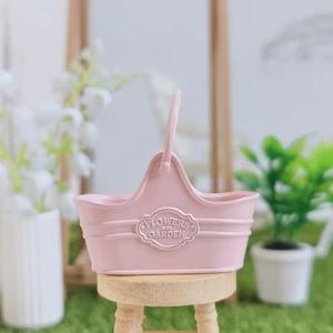 Metal Flower Bucket Basket Garden Decoration Accessories Mini Garden Basket Pots(Pink)