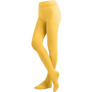 EMEM Apparel Women's Solid Colored Opaque Microfiber Footed Tights, Gold Yellow 