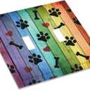 Light Switch Cover Decorative Dog Paw Colorful Retro Wood Double Toggle Vintage 2 Gang Wall Plate Electrical Faceplate Switchcover for Farmhouse Bathroom Home Living Room Decor