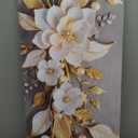 Large Living Floral Canvas Wall Art Gold White Plant Abstract Decor painting Pictures Modern Nordic Botanical Flowers Posters Prints for Bathroom Bedroom Office Hallway Home Decoration (40"L x 20"W)