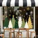 Whaline 9 Sheets Christmas Window Clings Window Decals White Green Gold Xmas Tree Snowflake Reusable Anti-Collision Windows Decor for Winter Home Glass Mirror Decor