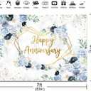 Happy Anniversary Backdrop 7x5ft Blue and White Flowers Wedding Anniversary Party Decorations Background Bridal Shower Engagement Banner Photo Booth Props