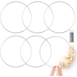 6 Pack Floral Hoop 24 Inch Metal Rings for Crafts Macrame Rings Hoop Wreath Dream Catcher Rings DIY Wreath Candle Rings Wreaths Craft Hoops Big Floral Ring for DIY Centerpiece Table Decoration, Silver