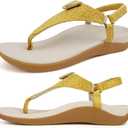 ERGOfoot Orthopedic Sandals for Women, Adjustable Thong Arch Support Flip Flops Stylish Dress Sandals for Standing All Day (8, Yellow)