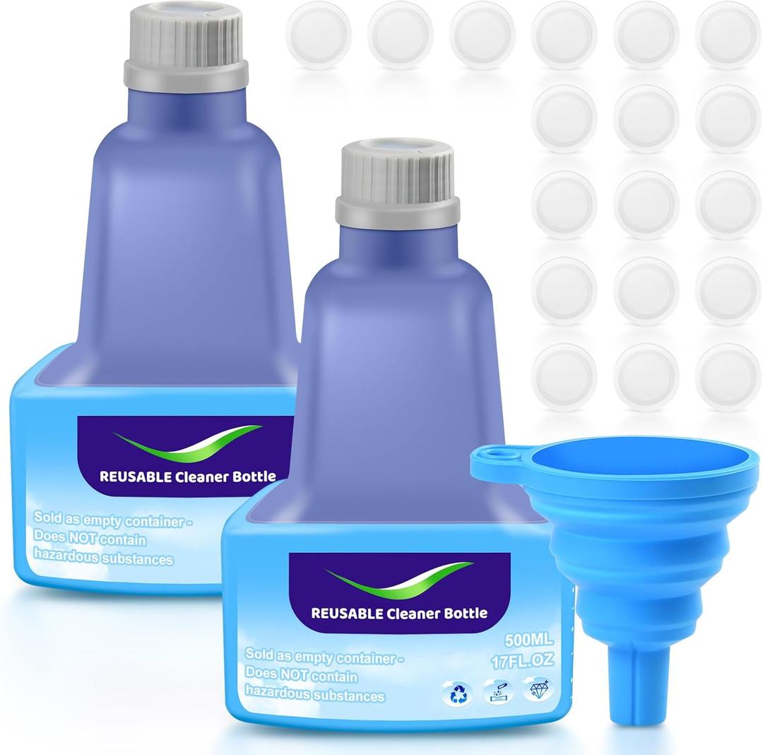 Refillable Bottle for Swiffer Wet Jet Mop  500ml /17 FL OZ, Leak-Proof HDPE Solution Refill Bottle with 18 Silicone Gaskets & 1 Funnel,Easy Install for Use with Any Cleaning Solution