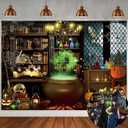 Halloween Witch Backdrop Halloween Magic Gauldron Bookshelf Photography Background Spooky Retro Mid Century Vintage Witch Hallowmas Party Decorations Banner Photo Props (82x59 inch (7x5FT))