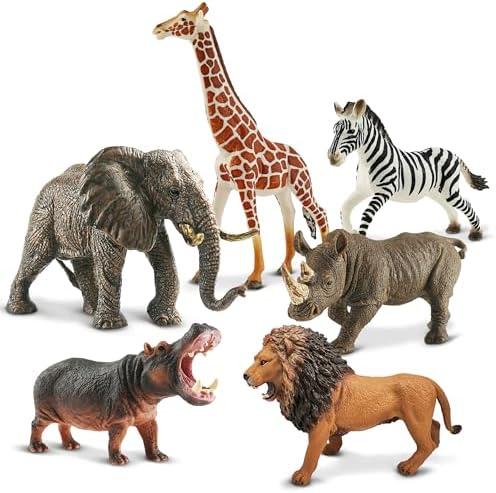 Zippytots 5PCS Safari Animal Figure Toys for Kids 3-5 Realistic Plastic Jungle Animal Figurines African Wildlife Learning Toys for Kids Boys Girls Toddlers