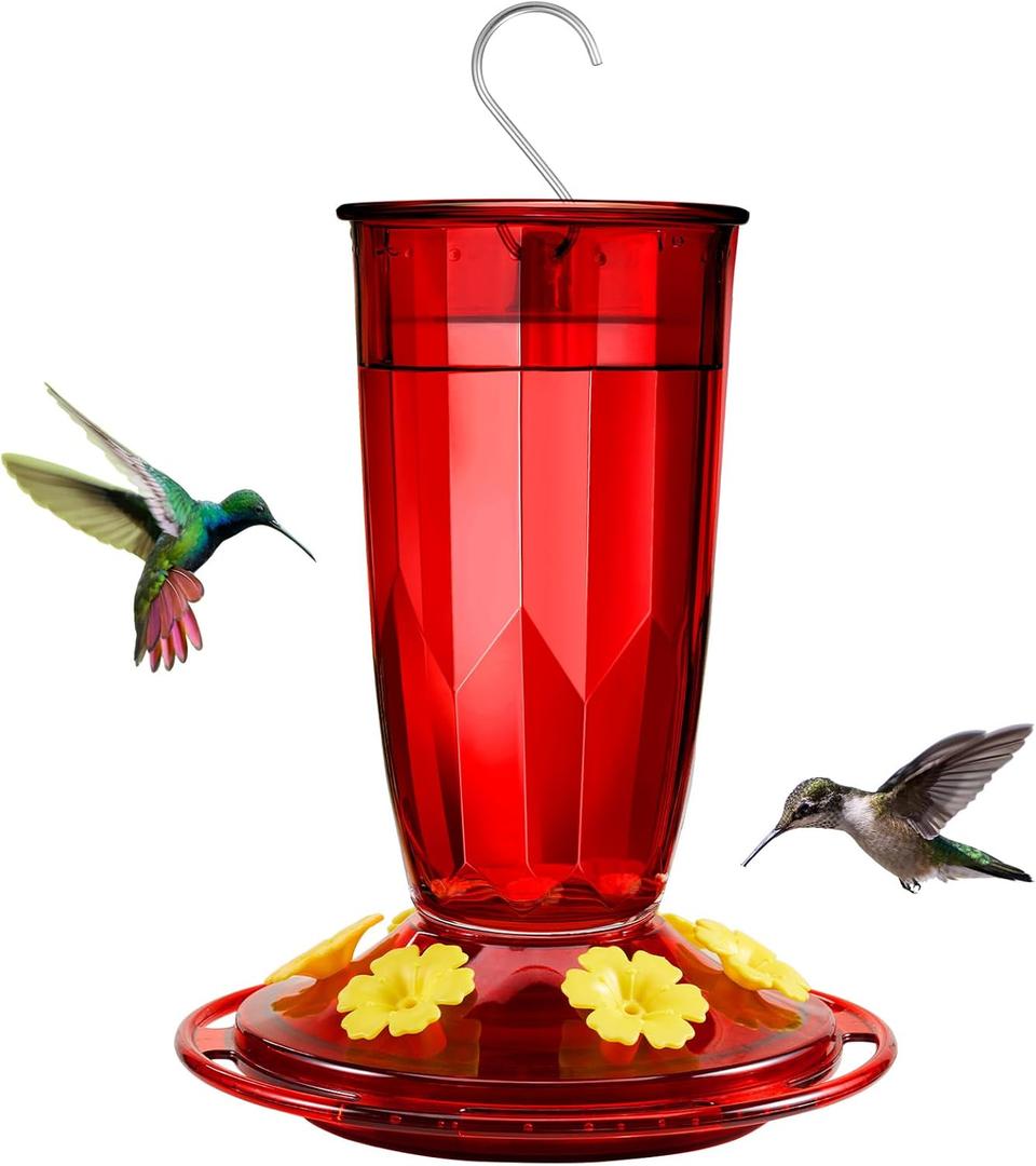 Kingsyard Hummingbird Feeder for Outdoors Hanging - 6 Bee Guard Feeding Ports & Built-in Ant Moat, Wild Bird Feeder for Outside Garden Yard Patio 16 Oz, Red