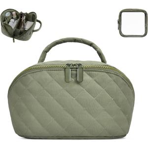 Makeup Bag,Quilted Puffer Cosmetic Bags,Travel Toiletry Bag for Women,Large Capacity Waterproof Make up Bag Set (Medium, Green)