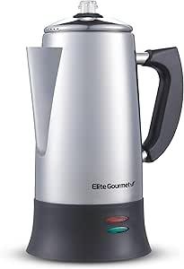 Elite Gourmet EC924 Electric Coffee Percolator, BPA Free, Keep Warm, Clear Brew Progress Knob, CoolTouch Handle, Cordless Serve, 12Cup, Stainless Steel