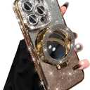 Magnetic Kickstand Glitter Case for iPhone 16 Pro Max,[Compatible with Magsafe] Bling Sparkly Rhinestones with Camera Protector Makeup Mirror Women Girls Case for iPhone 16 Pro Max 6.9", Gold