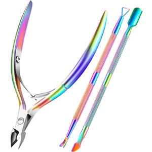 Cuticle Trimmer Cuticle Remover with Cuticle Pusher, XUNXMAS Professional Stainless Steel Durable Pedicure Manicure Tools Cutter Nipper Scissor Clipper for Fingernails and Toenails Dead Skin (Colorful)