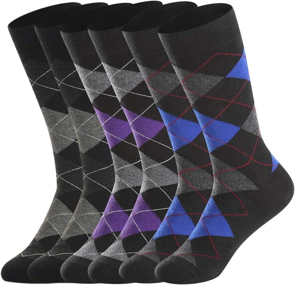 BONANGEL Thin Merino Wool Socks for Men, Mens Black Winter Thermal Wool Dress Crew Hiking Socks (6-12, 3pairs-mixargyle)