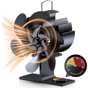 Wood Stove Fan, 6 Blades Heat Powered Fireplace Fan with Temperature Reminder, Silent Stove Top Fans, Non-Electric Fan for Wood Burning Pellet/Log Burner/Fireplace