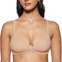 INLYRIC Women's Inbarely Triangle Bralette Comfortable Unlined V Neck Wireless Smoothing Bra Top Stretch (Medium, Warm Beige)
