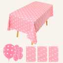 2 x 3Pack Plastic Table Cloth Disposable for Rectangle Tables, Pink Polka Dot Table Cloths for Baby Shower Bridal Shower Mouse Birthday Party Decorations Size 54x108 Inch (Pink+White dots)