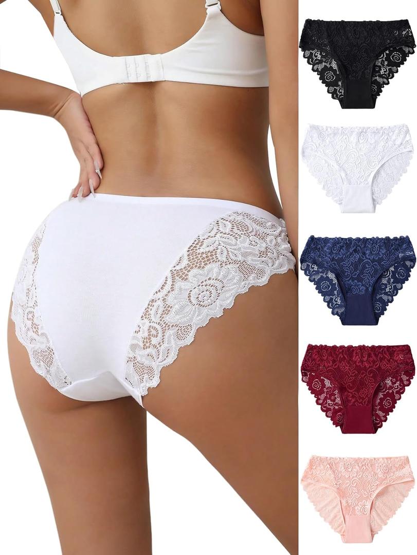 everyjoys Sexy Underwear Lace Panties for Women Bikini Underwear Hipster Underpants Lace Soft Breathe Briefs Multipack XL size White 5-Pack