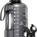AQUAFIT 1 Gallon Water Bottle with Time Marker - Straw & Chug Lid - BPA Free Gym Water Bottle with Straw - Big Gallon Jug (Gray, 128 oz - 2 Lids)