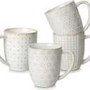 MALACASA LYDIA Coffee Mugs Set of 4, 16 Oz Ceramic White Cups with Handles, Embossed Cups for Latte Cappuccino Mocha, Dishwasher Microwave Safe, Gift Set for Coffee Lovers