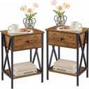 VECELO Nightstands Set of 2, Modern Bedside End Tables, Night Stands with Drawer and Storage Shelf for Living Room Bedroom, Industrial Metal Frame