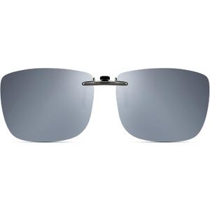 Polarized Clip On Sunglasses Over Prescription Glasses Men Women Compact Fit Non-Flip Up (Silver Mirrored)