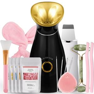 Colorfarm Facial Steamer Nano Ionic: Face Steamer Home Spa Kit Deep Cleaning Unclogs Pores Sinuses Inhaler with 8 Skin Care Tools - Relaxing Self Care Skincare Beauty Gifts for Women (Black Gold)