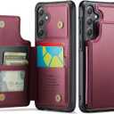 Vinich for Samsung Galaxy S24 Wallet Case with Card Holder, RFID Blocking Credit Slots Kickstand Shockproof Phone Cover for Women Men, Wine Red