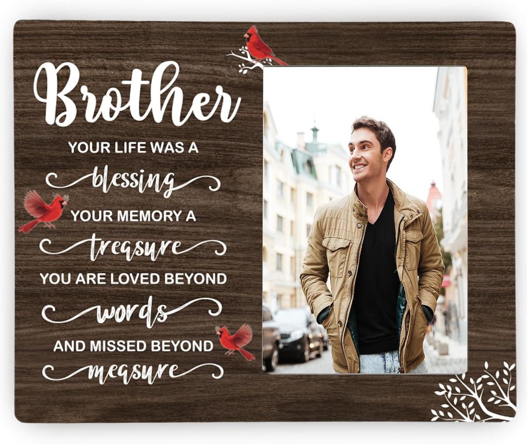3 x Brother Memorial Wooden Picture Frame, In Loving Memory Remembrance Photo Frame Gifts for Brother, Bereavement Sympathy Wooden Frame for Loss of Brother, 4x6 inch Photo