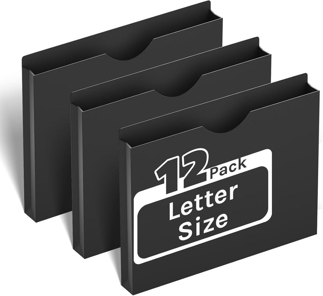 ANSOOK Plastic File Jackets & File Pockets,12 Pack Manila File Folders Letter Size,Heavy Duty Expanding Manila File Jackets, Reinforced Straight Cut Tab,1 inch File Jacket Folders (Black)