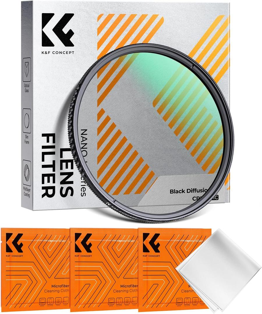K&F Concept 46mm Black Diffusion 1/4 & Circular Polarizing in-1 Filter Pro Mist Cinematic Polarizer Effect Filter with 18-Layer Coating for Camera Lenses (K-Series)