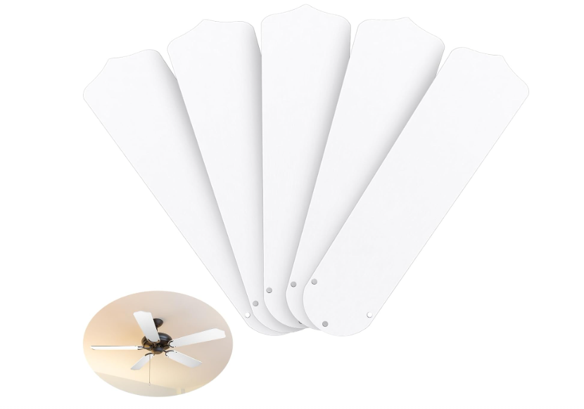 Lineshading 5 Pack 20" Replacement Fan Blades for 52" Ceiling Fan Waterproof Weatherproof Blades Replacement for Broken Substitution Replacing Indoor Summer(White)