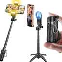 MAGIC JOHN Phone Tripod with 2 Selfie Light, Portable Pocket Size Selfie Stick for iPhone Magsafe, Selfie Stick with Detachable Remote Control for Photograph, Live Streaming, Video Recording