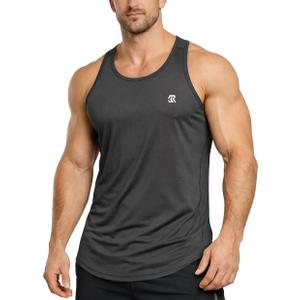 Rane Sports Mens Workout Tank Tops Quick Dry Shirts Muscle Sleeveless Shirts Gym Athletic Running Summer Beach Swim Shirt (Gray, XL)