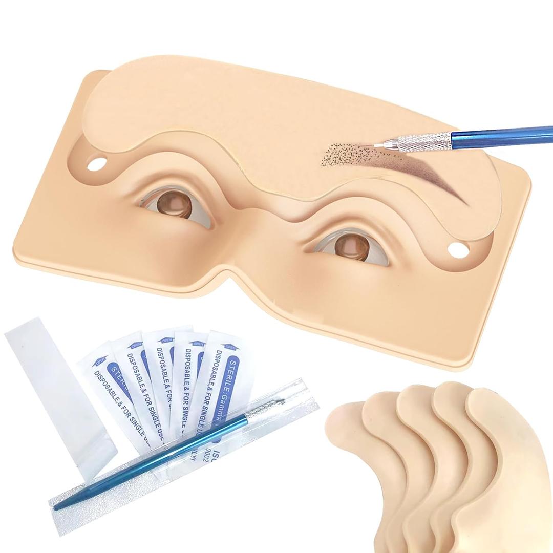 Replaceable Eyebrow Tattoo Practice Face. Permanent Eyebrow Tattoo Makeup Silicone Fake Dkin. Micro Dpray Plastic Eyebrow Fake Skin On Eyebrows. Equipped With Six Interchangeable Skins (Yellow) (Yellow)