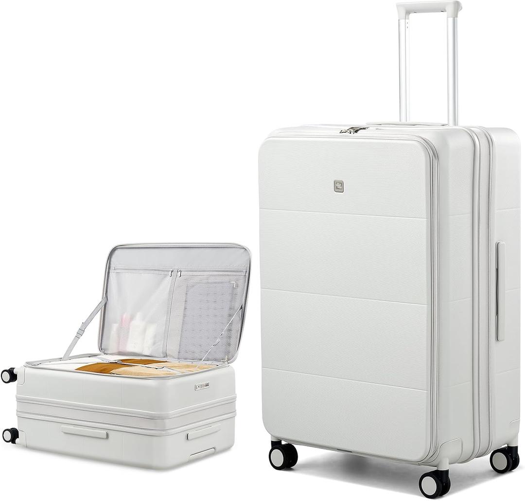 Hanke Hardside Expandable Large Checked Luggage, 28 Inch Top Opening Trunk Luggages with Spinner Wheels, All-PC Hard Shell Suitcase, Lightweight TSA Approved (Smoke White, 120L)
