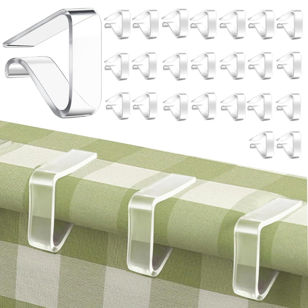 24 Pcs Clear Tablecloth Clips for Indoor Outdoor Tables, Windproof Plastic Table Cloth Holder Clips for Dining Tables, Transparent Picnic Table Cover Clip Clamps for Securing Tablecloths Small