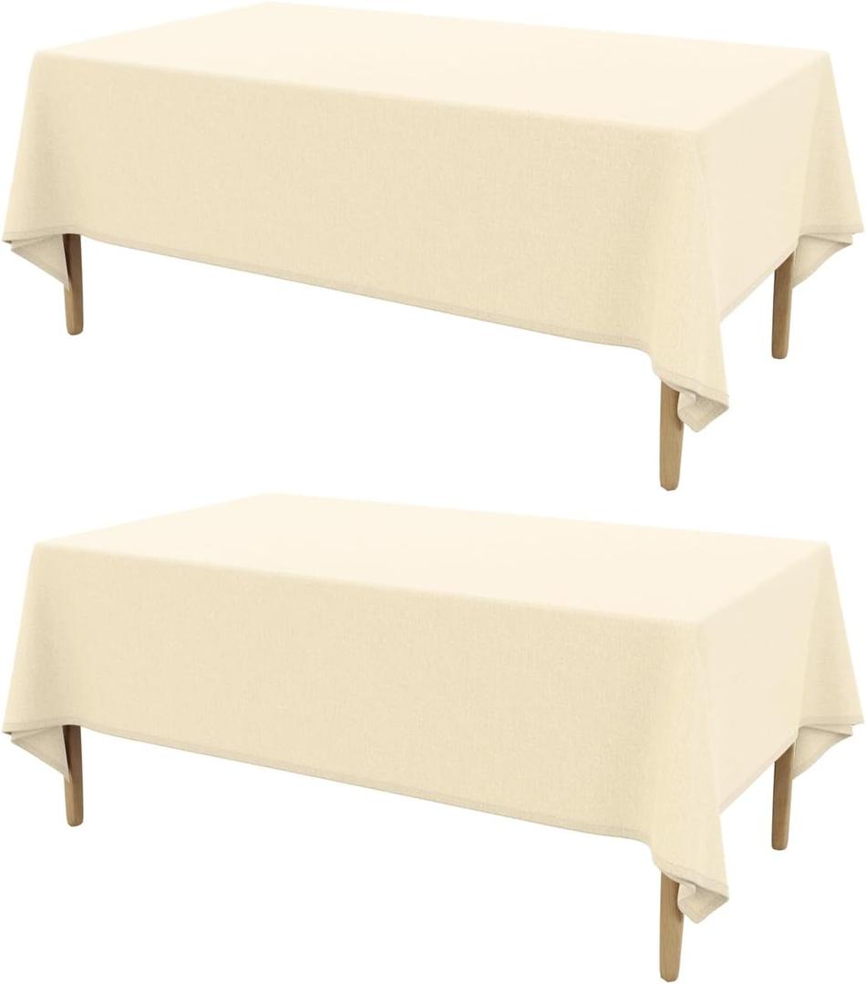 2 Pcs Textured Linen Table Cloth for Rectangle Table - 196"×52"   Inch Cloth Tablecloth Rectangular Waterproof Washable Fabric Dining Table Cover for Christmas Holiday Party Kitchen Decor