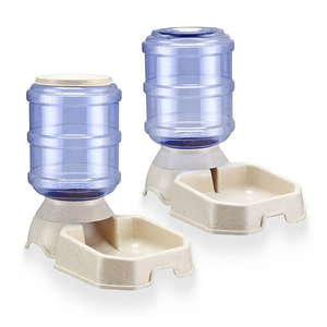 Automatic Pet Feeder & Waterer Set of 2 Pack, Self Feeding Replenish Dog Cat Bowls, Gravity Food & Water Storage Container Fountain Jug Pet Supplies Plastic Skid Proof Rubber Feet (White)