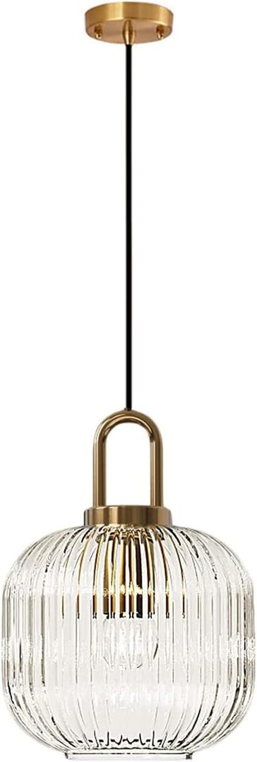 Brikey Brass Gold Pendant Light with Clear Glass, Ceiling Light for Bedside, Dining Table, Kitchen Island (7.8 Inch)