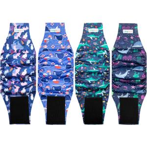 Male Dogs Diapers Belly Bands(4Pack), Washable Reusable Male Boy Doggy Wraps Panties for Doggie Puppy Pooping Potty Training Incontinence Marking Paal para Perro Large (Large (18"-20"), Shark Tortoise Rabbit Whale)