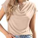 PRETTYGARDEN Womens Tops Dressy Casual Clothing 2026 Summer Cowl Neck Short Sleeve Blouses Spring Business Work Office Shirts, Size Large